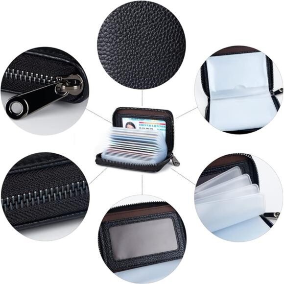 Leather Card Holder Wallet RFID Blocking Secure Card Case ID Case Organizer - Picture 5 of 8